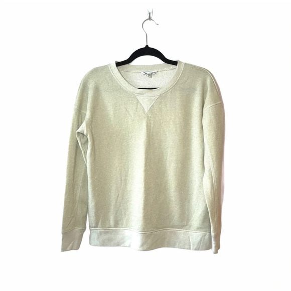 American Eagle Cream & Gold Metallic Sparkle Pullover Sweatshirt Small Women’s - Picture 12 of 12